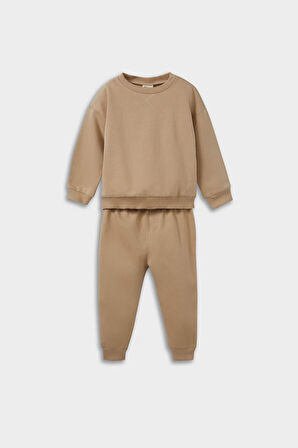 Erkek Bebek 2'li Takım Basic Düz Sweatshirt Eşofman Altı 