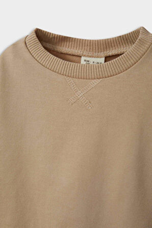 Erkek Bebek 2'li Takım Basic Düz Sweatshirt Eşofman Altı 