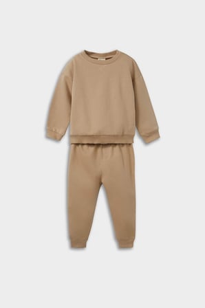 Erkek Bebek 2'li Takım Basic Düz Sweatshirt Eşofman Altı 