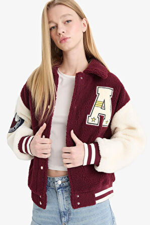 Coool Oversize Geniş Kalıp Polo Yaka Pelüş Bomber Ceket