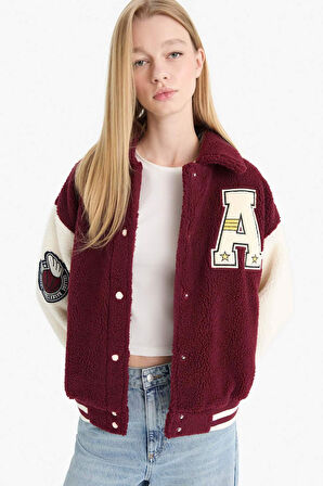 Coool Oversize Geniş Kalıp Polo Yaka Pelüş Bomber Ceket