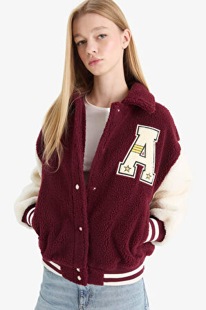 Coool Oversize Geniş Kalıp Polo Yaka Pelüş Bomber Ceket