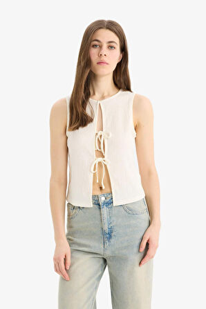 DeFacto Regular Fit Bisiklet Yaka Bağcıklı Bürümcük Atlet E8478AX25SPER105