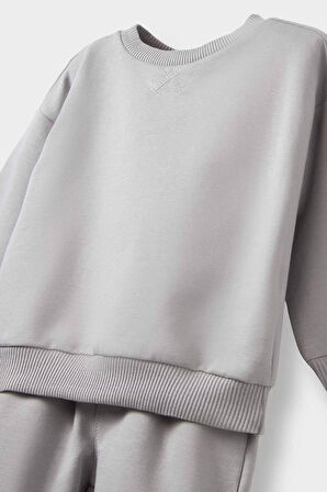 Erkek Bebek 2'li Takım Basic Düz Sweatshirt Eşofman Altı 