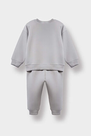 Erkek Bebek 2'li Takım Basic Düz Sweatshirt Eşofman Altı 
