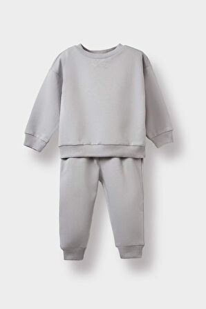 Erkek Bebek 2'li Takım Basic Düz Sweatshirt Eşofman Altı 