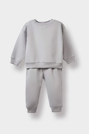 Erkek Bebek 2'li Takım Basic Düz Sweatshirt Eşofman Altı 