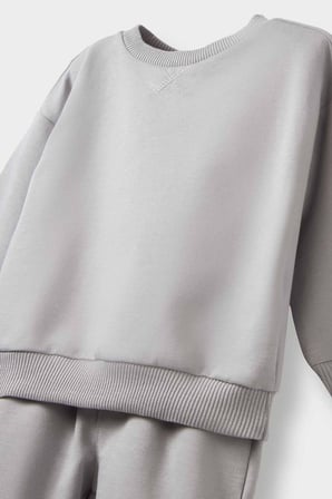 Erkek Bebek 2'li Takım Basic Düz Sweatshirt Eşofman Altı 