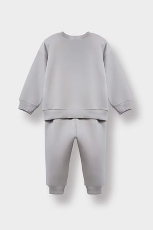 Erkek Bebek 2'li Takım Basic Düz Sweatshirt Eşofman Altı 
