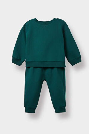 Erkek Bebek 2'li Takım Basic Düz Sweatshirt Eşofman Altı