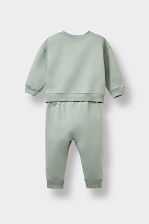 Erkek Bebek 2'li Takım Baskılı Sweatshirt Beli Lastikli Eşofman Altı