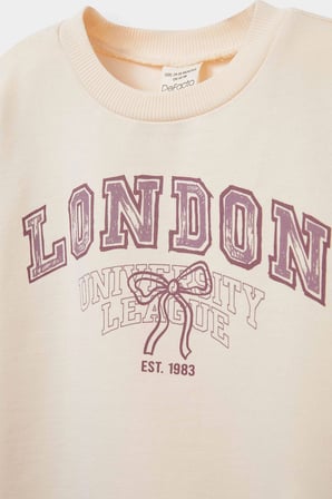 Defacto E8919A5BG744 Bej Kız Bebek Bisiklet Yaka Baskılı Sweatshirt