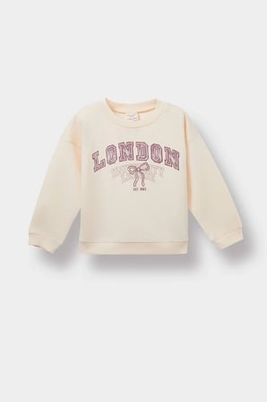Defacto E8919A5BG744 Bej Kız Bebek Bisiklet Yaka Baskılı Sweatshirt