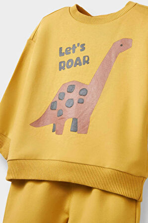 Erkek Bebek 2'li Takım Dinazor Baskılı Sweatshirt Eşofman Altı