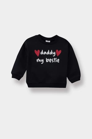 Defacto E9214A5BK27 Siyah Kız Bebek Bisiklet Yaka Baskılı İçi Yumuşak Tüylü Sweatshirt