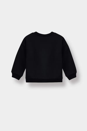 Defacto E9214A5BK27 Siyah Kız Bebek Bisiklet Yaka Baskılı İçi Yumuşak Tüylü Sweatshirt