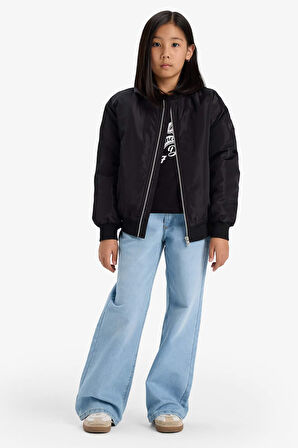 Kız Çocuk Su Geçirmez Kolej Yaka Fermuarlı Bomber Mont