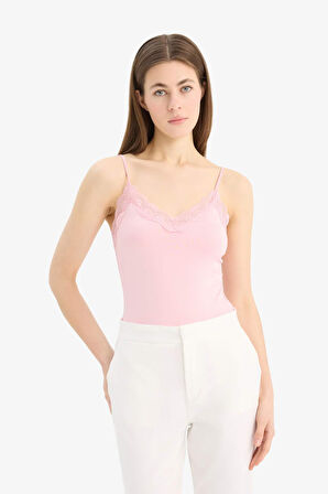 DeFacto Slim Fit Dar Kesim V Yaka Dantelli Atlet E8483AX25SPPN637