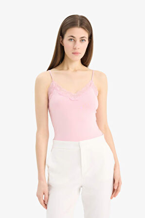 DeFacto Slim Fit Dar Kesim V Yaka Dantelli Atlet E8483AX25SPPN637