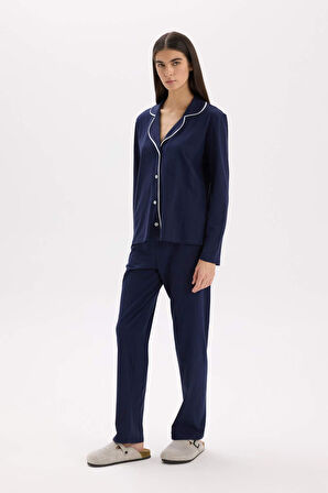 DeFacto Pijama Takımı Regular Fit Uzun Kollu Üst Uzun Altı-Fall in Love E2246AXNSNV31