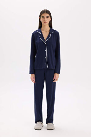 DeFacto Pijama Takımı Regular Fit Uzun Kollu Üst Uzun Altı-Fall in Love E2246AXNSNV31