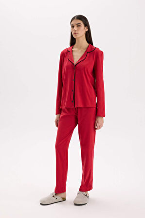 DeFacto Pijama Takımı Regular Fit Uzun Kollu Üst Uzun Altı-Fall in Love E2246AXNSRD59
