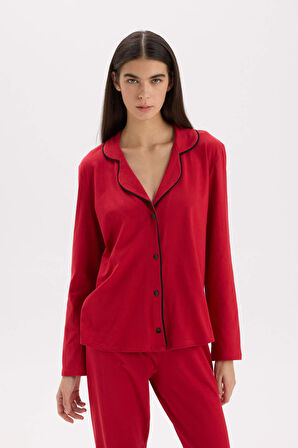 DeFacto Pijama Takımı Regular Fit Uzun Kollu Üst Uzun Altı-Fall in Love E2246AXNSRD59