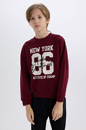 DeFacto Erkek Çocuk 2'li Takım Bisiklet Yaka Baskılı Sweatshirt Beli Lastikli Eşofman Altı E1935A824CWBR115