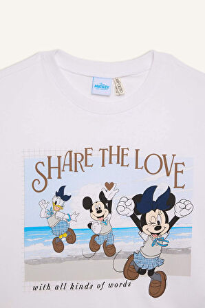 DeFacto Kız Çocuk Disney Mickey Mouse &Friends Relax Fit Bisiklet Yaka Kısa Kollu Tişört D8824A825SPWT34