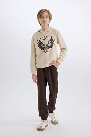 DeFacto Erkek Çocuk 2'li Takım Kapüşonlu Baskılı Kalın Sweatshirt Beli Lastikli Eşofman Altı E1931A824CWBG74