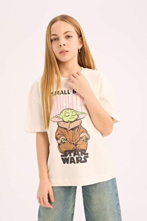 DeFacto Kız Çocuk Star Wars-Mandalorian Oversize Geniş Kalıp Bisiklet Yaka Kısa Kollu Tişört D8823A825SPER99