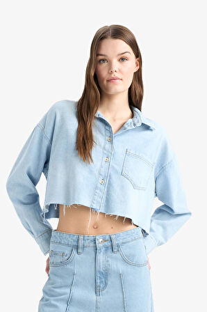 Cropped Fit Kesik Uçlu Yumuşak Jean Gömlek