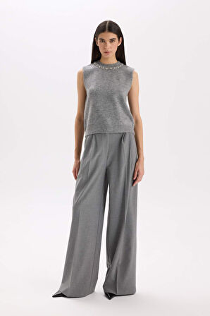 DeFacto Pantolon Wide Leg Cepli Yüksek Bel Geniş Bol Paça Uzun Boy E2772AX24WNGR27