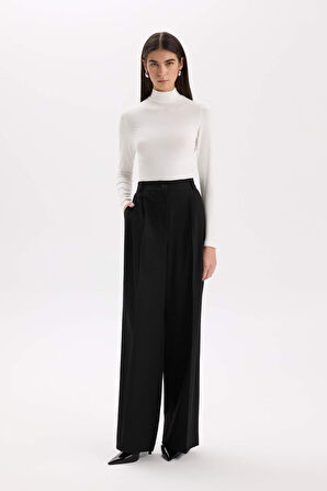 DeFacto Pantolon Wide Leg Uzun Boy Cepli Yüksek Bel Geniş Bol Paça E2799AX24WNBK81
