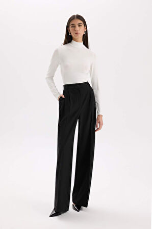 DeFacto Pantolon Wide Leg Uzun Boy Cepli Yüksek Bel Geniş Bol Paça E2799AX24WNBK81
