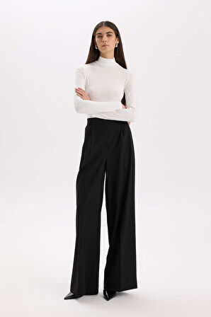 DeFacto Pantolon Wide Leg Uzun Boy Cepli Yüksek Bel Geniş Bol Paça E2799AX24WNBK81