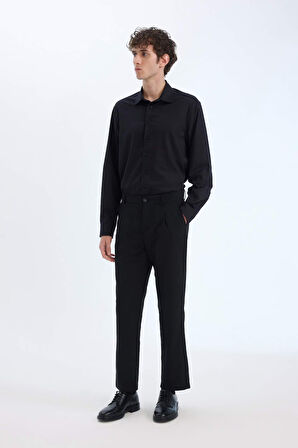 DeFacto Yazlık Kumaş Pileli Pantolon Tailored Regular Fit Normal Kesim Basic Düz Cepli Düz Paça A7273AX25SPBK27