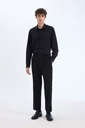 DeFacto Yazlık Kumaş Pileli Pantolon Tailored Regular Fit Normal Kesim Basic Düz Cepli Düz Paça A7273AX25SPBK27