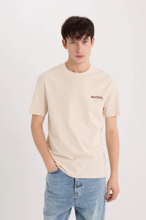 Defacto D6783 Bej Avatar the Last Airbender Regular Fit Bisiklet Yaka Baskılı Kısa Kollu Tişört