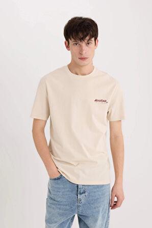 Defacto D6783 Bej Avatar the Last Airbender Regular Fit Bisiklet Yaka Baskılı Kısa Kollu Tişört