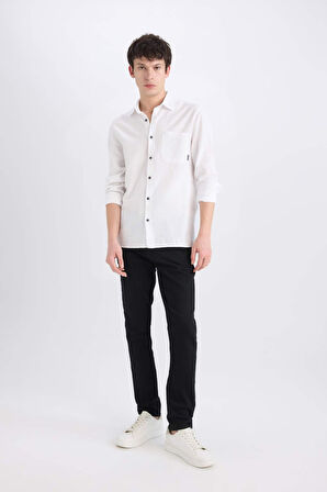 DeFacto %100 Pamuk Regular Fit Basic Düz Uzun Kollu Beyaz Gömlek D7079AX25SPWT34