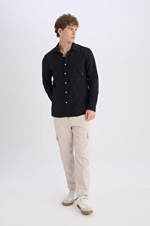 DeFacto %100 Pamuk Regular Fit Basic Düz Uzun Kollu Siyah Gömlek D7079AX25SPBK81