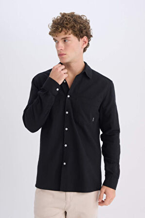 DeFacto %100 Pamuk Regular Fit Basic Düz Uzun Kollu Siyah Gömlek D7079AX25SPBK81