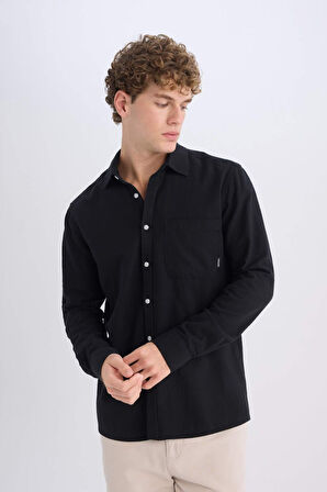 DeFacto %100 Pamuk Regular Fit Basic Düz Uzun Kollu Siyah Gömlek D7079AX25SPBK81