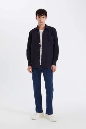DeFacto %100 Pamuk Regular Fit Basic Düz Uzun Kollu Gömlek D7079AX25SPNV82