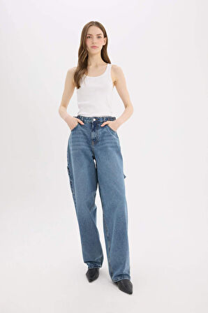 Baggy Fit Yüksek Bel Düz Paça Uzun Jean Pantolon