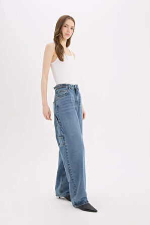 Baggy Fit Yüksek Bel Düz Paça Uzun Jean Pantolon