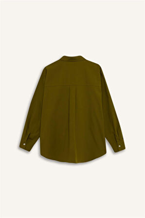 DeFacto Oversize Geniş Kalıp Poplin Basic Düz Uzun Kollu Gömlek E2677AX24WNKH451