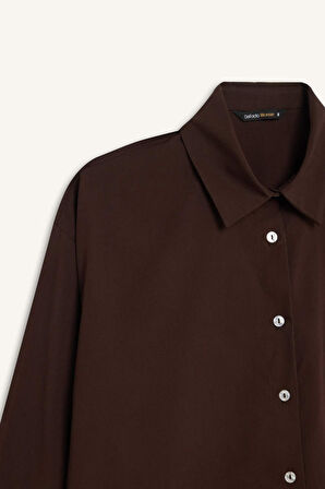 DeFacto Oversize Geniş Kalıp Poplin Basic Düz Uzun Kollu Gömlek E2677AX24WNBN116