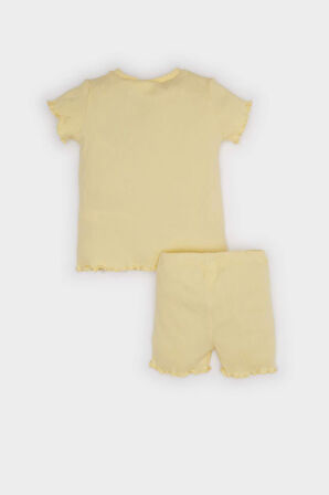 DeFacto Kız Bebek 2'li Takım Fitilli Kaşkorse Kısa Kollu Tişört Beli Lastikli Şort C0021A525SMYL252